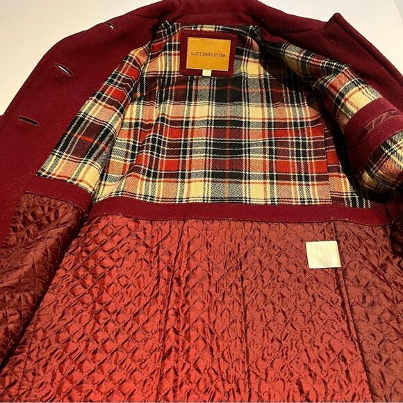 Liz Claiborne Women's Wool Pea Coat Burgundy Small - Picture 5 of 9